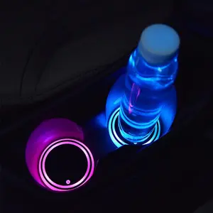 7 Colors Changing Light,LED Cup Holder Lights,LED Ambient Light,Car Rear Windshield Decorative Light,Luminescent Car Coasters Pad