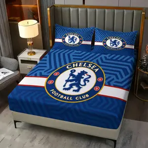 Football Club Fitted Sheet Set (3 Pieces, 1 Fitted Sheet + 2 Pillowcases), Soccer Team Logo Print Bed Sheet Set, Soft Breathable Bedding for Soccer Fans' Bedroom, Ideal Gift for Match Nights