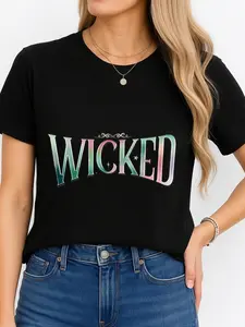 Cropped Black T-Shirt with WICKED Gradient Text - Perfect for Summer, Personalized Tee, Unisex, Breathable, Fits All Sizes, Made in USA Cotton Fabric, Minimalist Style, Everyday Wear