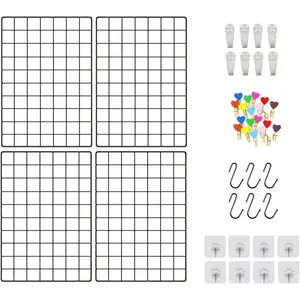 4 Pieces 11.8 x 15.7 Black Mounted Photo Grid Wall Decorative Panels, Photo Memo Display Grid for Living Room Bedroom Office Study