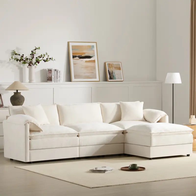 103" Chenille Modular Sectional Sofa with Deep and Wide Seat,L Shaped Cloud Couch Set with Double Cushions,4 Seat Sofa with Movable Ottoman,Oversized Indoor Furniture for Living Room,3 Colors