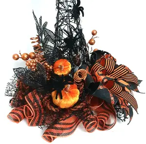 Halloween Witch Hat Centerpiece, Spooky Tabletop Décor, Black Orange Glitter Witch Hat, Halloween Party Decoration, Halloween Gothic Decor