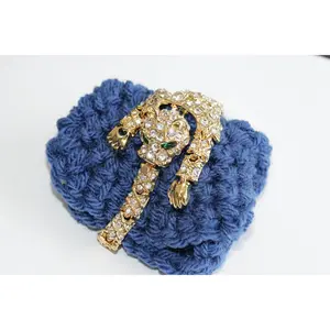 Vintage Articulated Panther Leopard/Panther Bracelet Pave Rhinestones Green Eyes