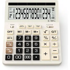 Calculators Desktop, 2026 Upgrade 14 Digit Large Size Calculator with 5-Inch LCD Display and Solar Power, Office Calculator for Desk (White)