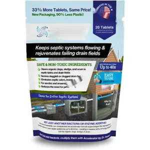 Drain Field Cleaner Tablets by Dr Pooper. Clears Septic Tanks and Drain Fields of Tough Clogs, Scum, Sludge AND Eliminates Odors FAST - Aerobic & Anaerobic Systems - Easy to Use, Just Flush.