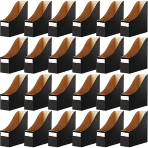 24 Pcs Cardboard Magazine File Holder Organizer, Foldable Desk File Organizer Box Book Bin Papers Storage Folder With Label For School Classroom Office Supplies (Classic Black)