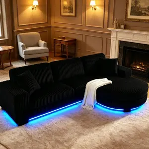 Modern Floor Sofa with 2 Pillows, Convertible Teddy Fabric Foam Filled Sleeper Sofa, Corduroy Tufted Upholstered Lounger, L-Shaped Modular Sectional with Ottoman, Left & Right Placement, Home Office Living Room Bedroom Apartment Cloud Soft Floor Sofa