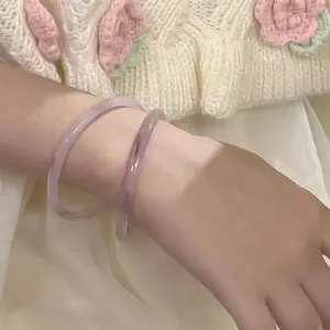 Jingle Bell Glass Bangle Bracelet, Imitation Jade Ice Transparent Stackable Bangle, Vintage Chinese Style Accessory for Women