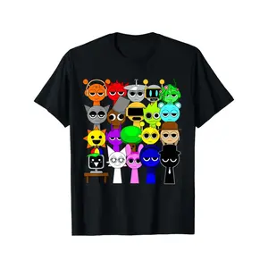Whole team Sprunki 20 toys T-Shirt Trendy Cotton Tops Short Sleeve, Street Style Short Sleeve Tee, Comfort Tee, Casual Summer Tee, Must-have Fashionable Tee
