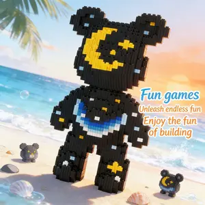 Summer Starry Bear, 1008pcs 3D Building Blocks, Room Decor, DIY Toy Set, Ideal Gift, Includes Hammer and Instructions