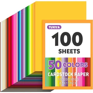 100 Sheets 8.5" X 11" Colored Cardstock, 50 Assorted Colors 180GSM Construction Paper for Printing, Card Making, DIY Crafts, School Supplies, Party Decorations