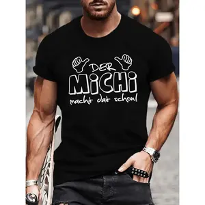 Michi Will Handle That Men's Short Sleeve T-Shirt Casual Soft Cotton Graphic Tee for Everyday Wear