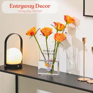 Book Vase for Flowers Clear Acrylic Book Vases Book Flower Vase The Book about Flowers Modern Decorative Vases for Home Bedroom Living Room Dining Table