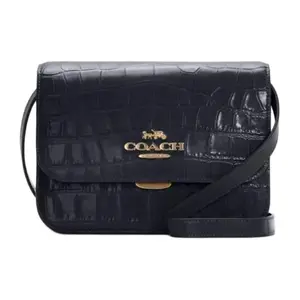 COACH Brynn 25 Medium Crocodile-Embossed Leather Flap Crossbody Bag for Women in Deep Blue