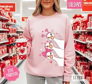 Valentine Geese Sweatshirt, Valentine's Day Crewneck, Holiday Women's Sweater