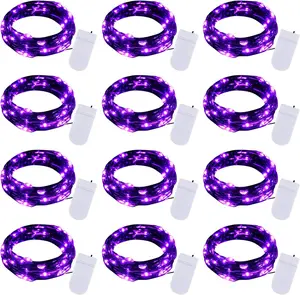 Halloween Purple Fairy String Lights: 12 Pack 7 Ft 20 LED Battery Operated Firefly Lights on Black Wire Starry Moon Lights for DIY Party Bedroom Patio