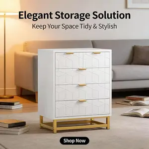 LH-Garvee Modern 5-Drawer Wooden Dressers with Stylish Gold Handles or Metal Legs,  Stylish Home Storage Cabinet Furniture with Durable Material and Smooth Surface for Daily UseHallway, and Entryway with Ample Storage and Elegant Design