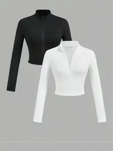 Women's Solid Zip Up Jacket, Casual Fashion Cozy Breathable Coat for Daily Outdoor Wear, Women Clothes for Fall, Outerwear, Athlete Jackets