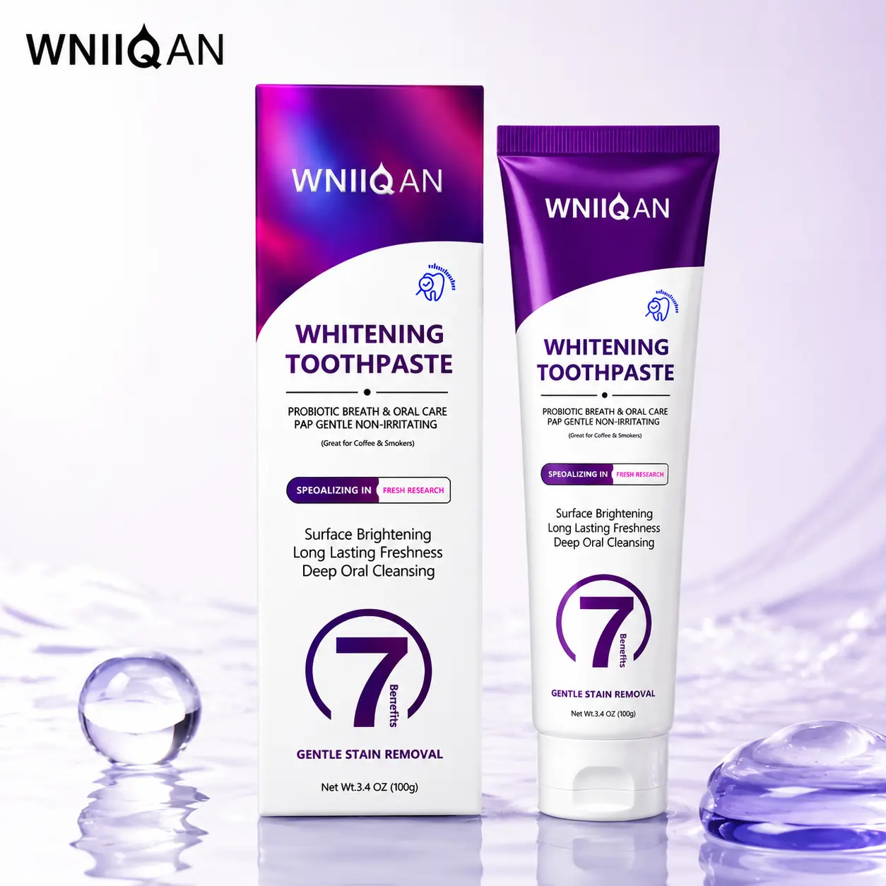 WNIIQAN Whitening Toothpaste 100g, Probiotic Breath & Oral Care, Gentle Stain Care, Deep Oral Cleaning, Long Lasting Freshness, Daily Toothpaste for Adults