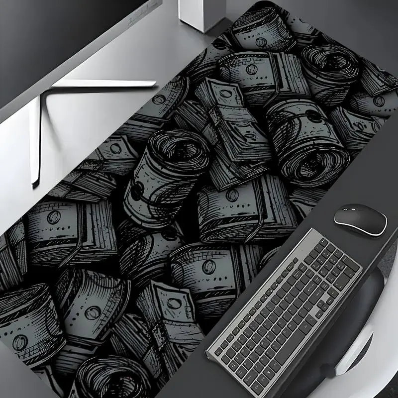 Fashion Black Cash Stack Large Gaming Mouse Pad, Hip Hop Money Desktop Protection Pad, Washable Rubber Pad Non-slip Lock Edge Multi-size Mouse Pad Suitable for Home Office, Good Gift for Family and Friends, Desktop Accessory, Extended Mousepad