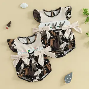 REDWOON Newborn Baby Girl Summer Clothes Mallard Duck Fly Sleeve Bubble Romper Bodysuit Cute Smocked Infant Hunting Outfit