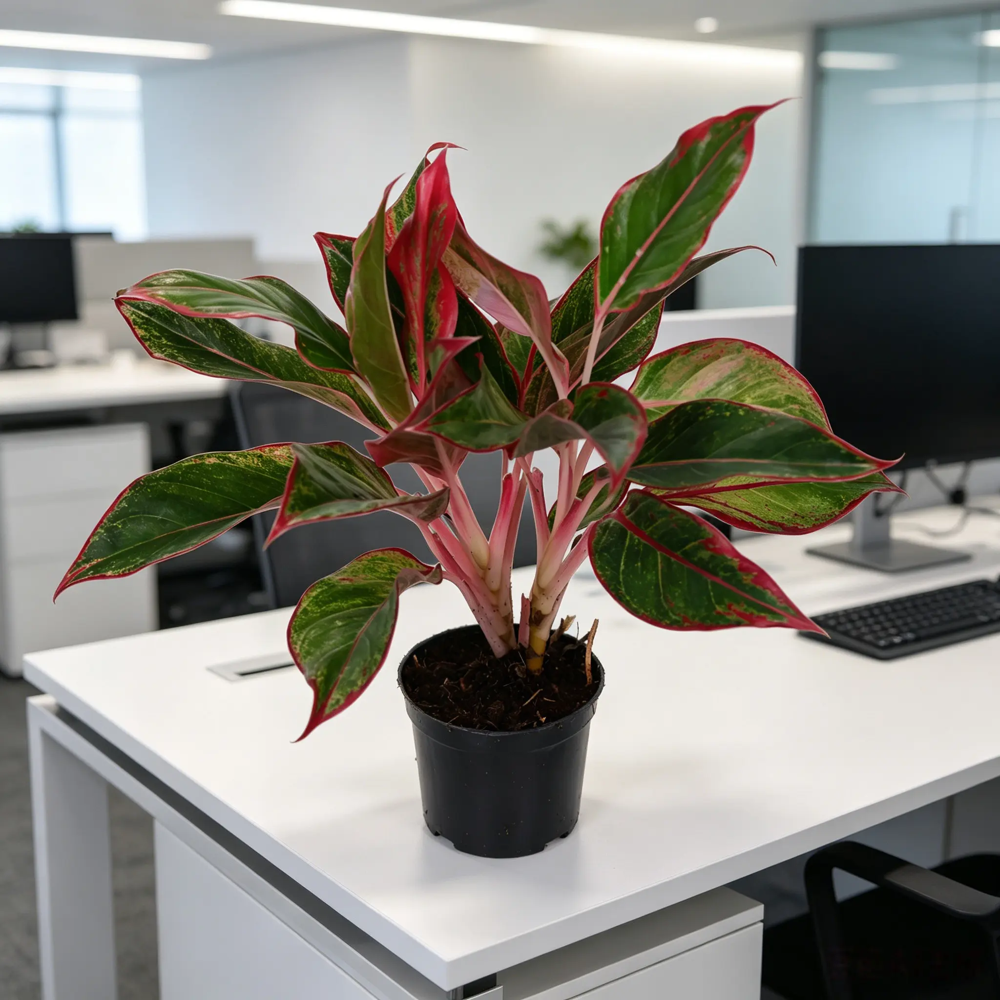 RZ-17 Aglaonema Siam Live Indoor Plant in 4 Inch Pot, Colorful Foliage Houseplant with Pink and Green Leaves, Compact Tropical Plant for Home Office Desk Shelf Decor