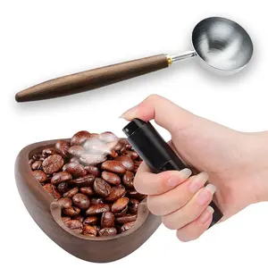 3pcs Coffee Bean Dosing Cup Set, Dosing Walnut Wood Cups Stainless Steel Spoon Portable Spray Bottle Static Reduction Precise Measuring for Espresso Tea Coffee Bar Accessories Kit
