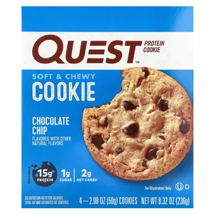 Quest Nutrition Protein Cookie, Chocolate Chip, 4 Cookies, 2.08 oz (59 g) Each