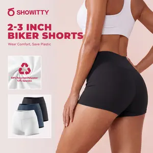 SHOWITTY Womens 2"-3” High Waisted Workout Shorts – Tummy Control Yoga Biker Shorts, 88% Recycled Polyester Stretch Active Shorts, No Pockets