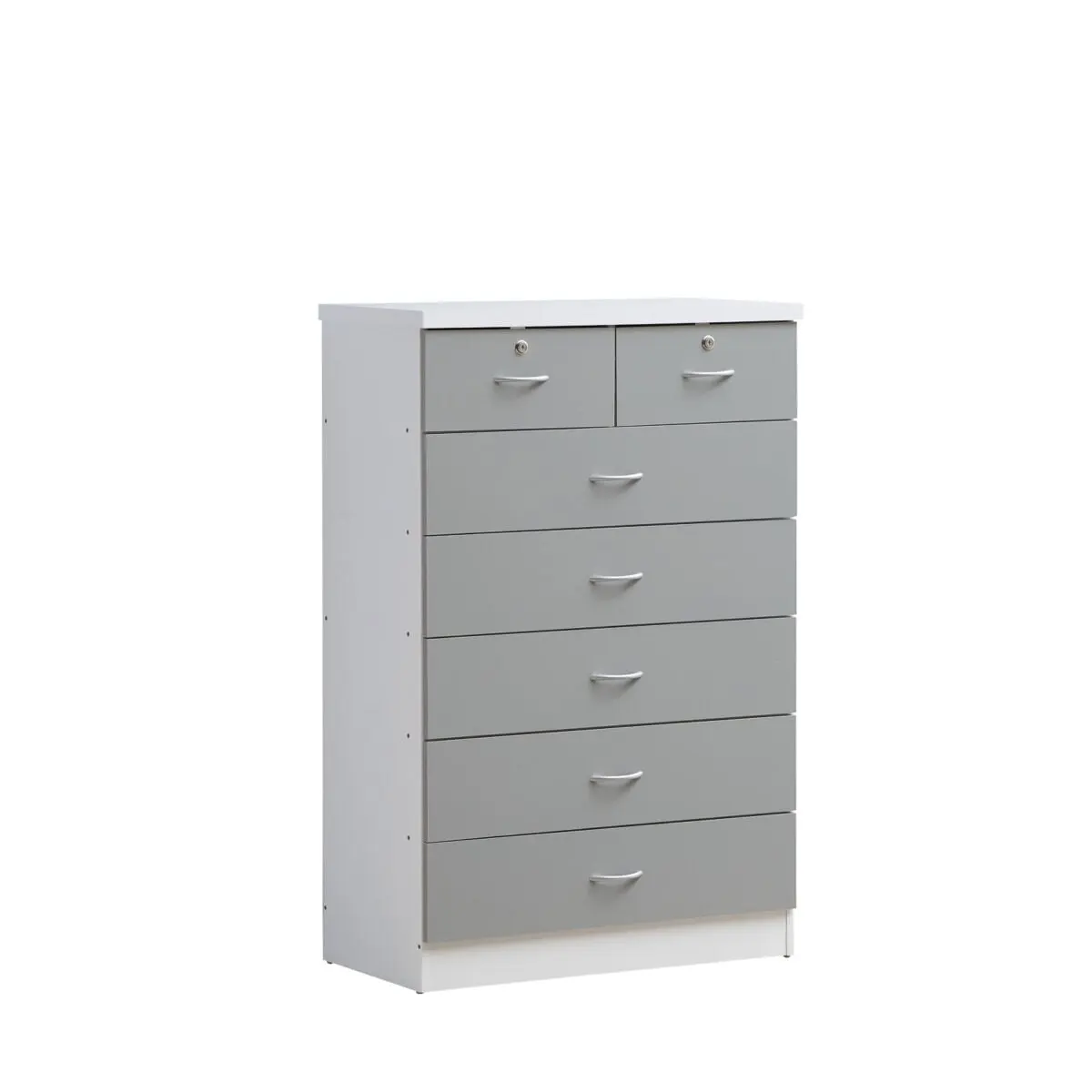 Hodedah HI70DR Sturdy Wood 7-Drawer Chest with Flat Top, Large Drawers & Cubbies, Locked 2 Top Compartments Indoor Cabinet, 48x18x31.5 in Grey Bedroom Furniture, Locks