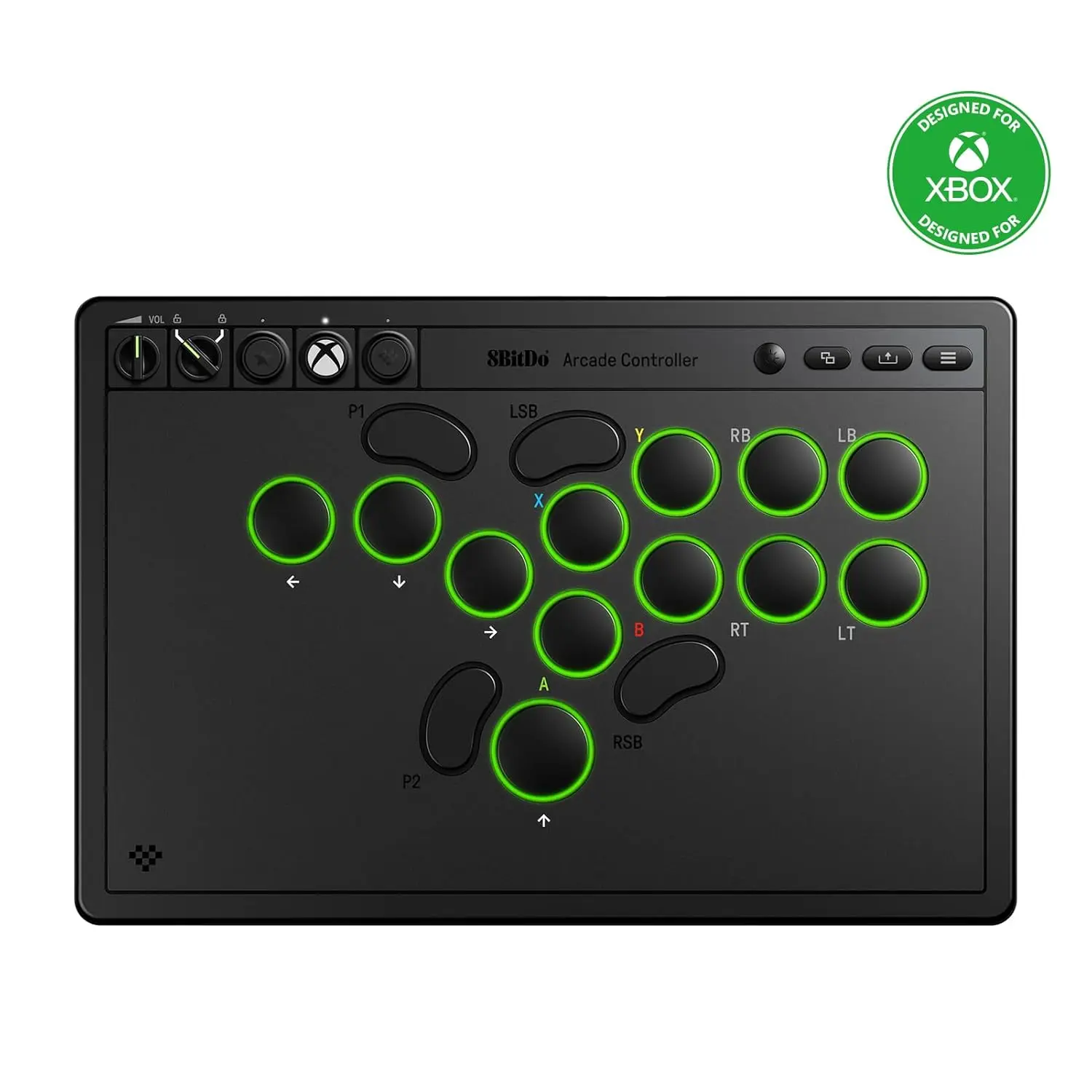 8BitDo Compact All-Button Mechanical Wireless Arcade Controller with LED Light, RGB Lights for Xbox Series X/S, Windows - Black