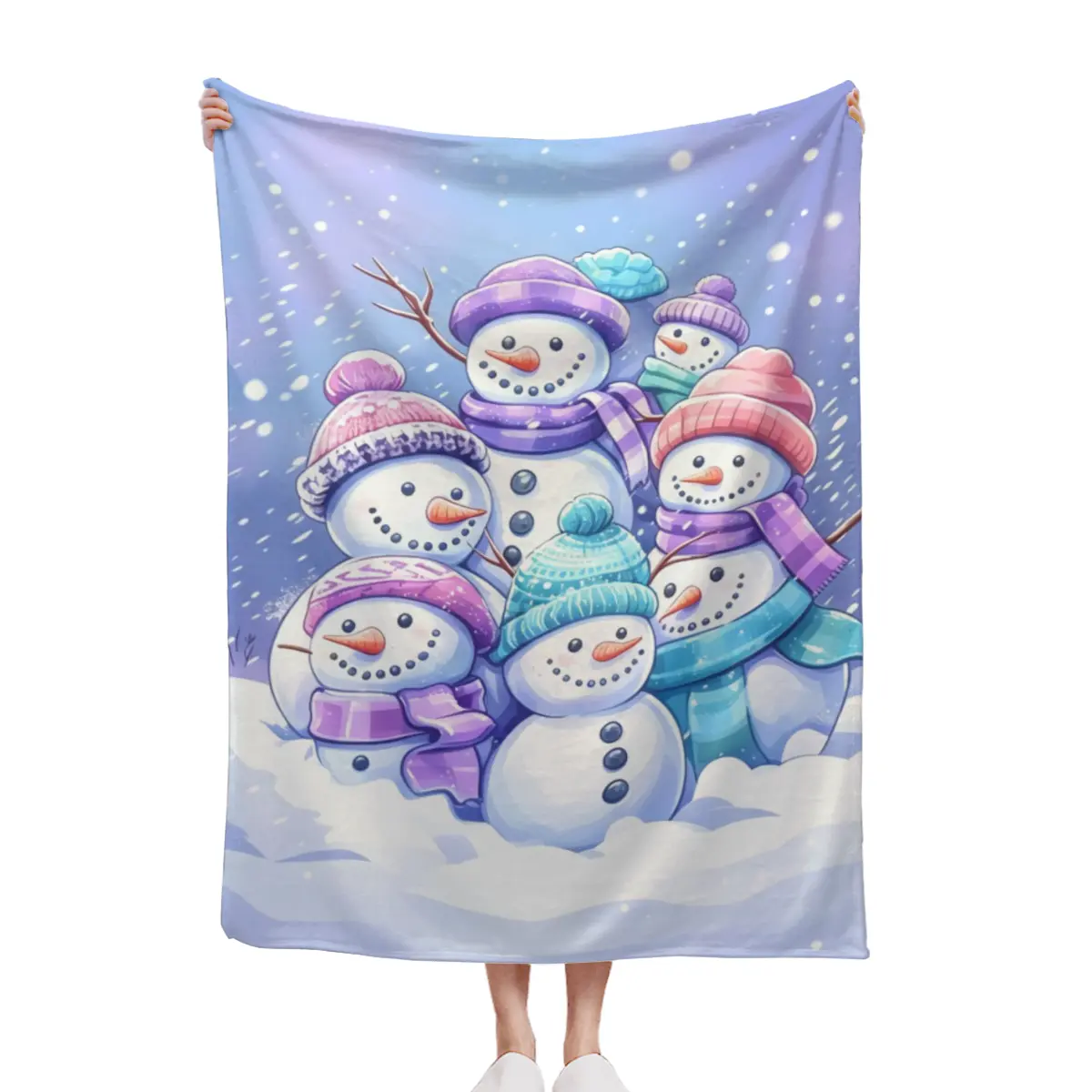 Snowman Christmas Throw Blanket, Cute Snowman Family Winter Blanket with Colorful Hats and Scarves Design, Cozy Holiday Blanket for Kids Bedroom Couch Sofa Bed, Christmas Home Decor Gift, Soft Winter Blanket for Family Christmas Season