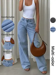 Women's Y2K Loose Fit Wideleg Jeans Pants, Vintage Washed Denim Jeans, Button Fly Closure, Natural Waist, Long Straight Leg, Perfect for Dates and Walks