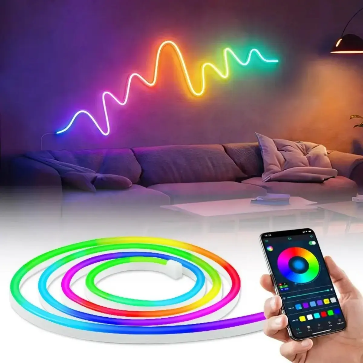 USB-Powered RGBIC LED Neon Strip Lights, App & Remote Controlled Flexible Color-Changing Mood Lights for Bedroom, Gaming Room Decor, Led Lights