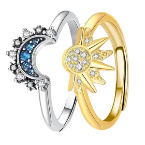 *FRC20 Sun and Moon Ring Set Stackable Rings for Women, Adjustable Gold and Silver Rings  Matching Rings as Friendship Rings Best Friend Gifts for Bestie Mother Daughter