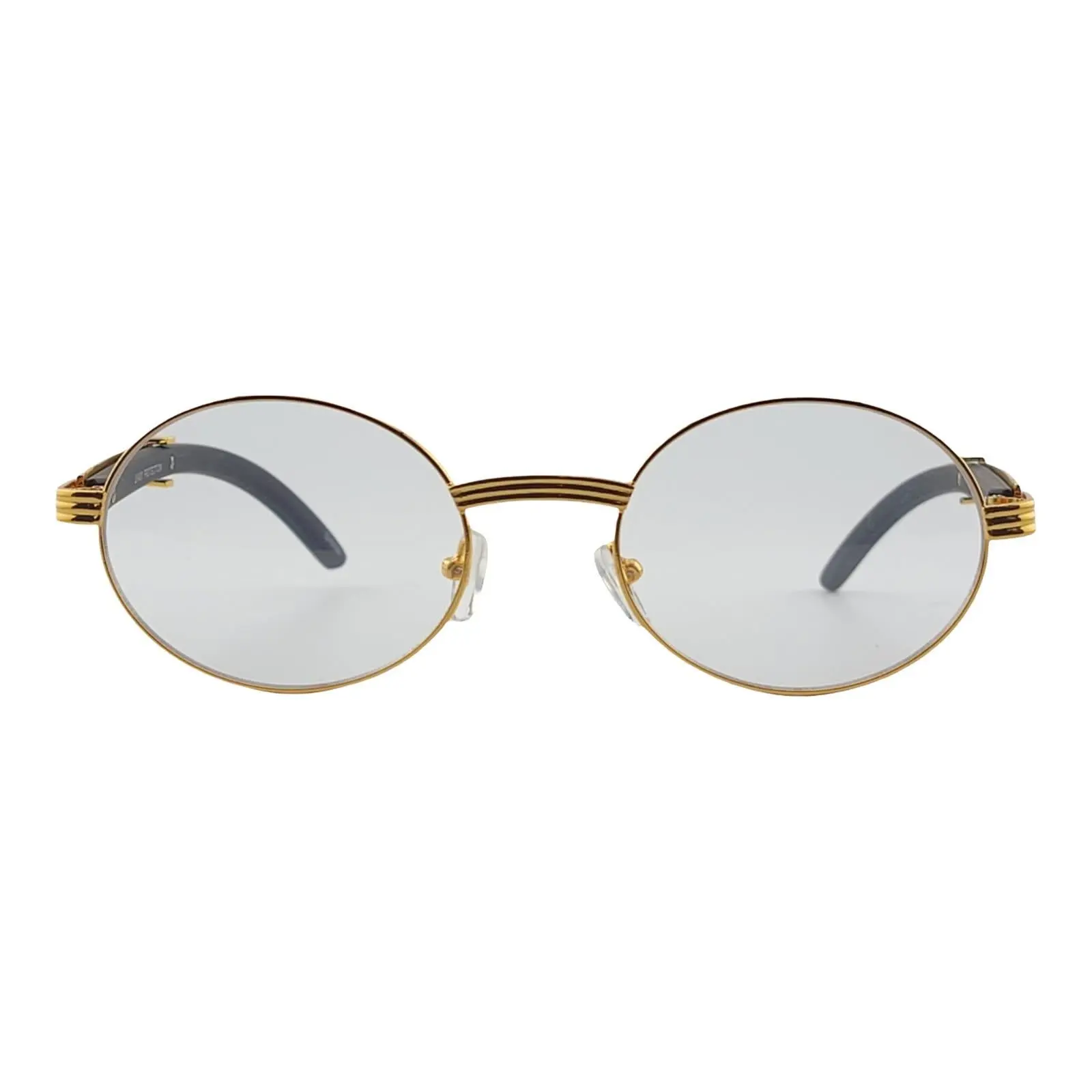 Vintage High Fashion Wood Temple Clear Oval Eyewear Vintage High Fashion Wood Temple Clear Oval Eyewear