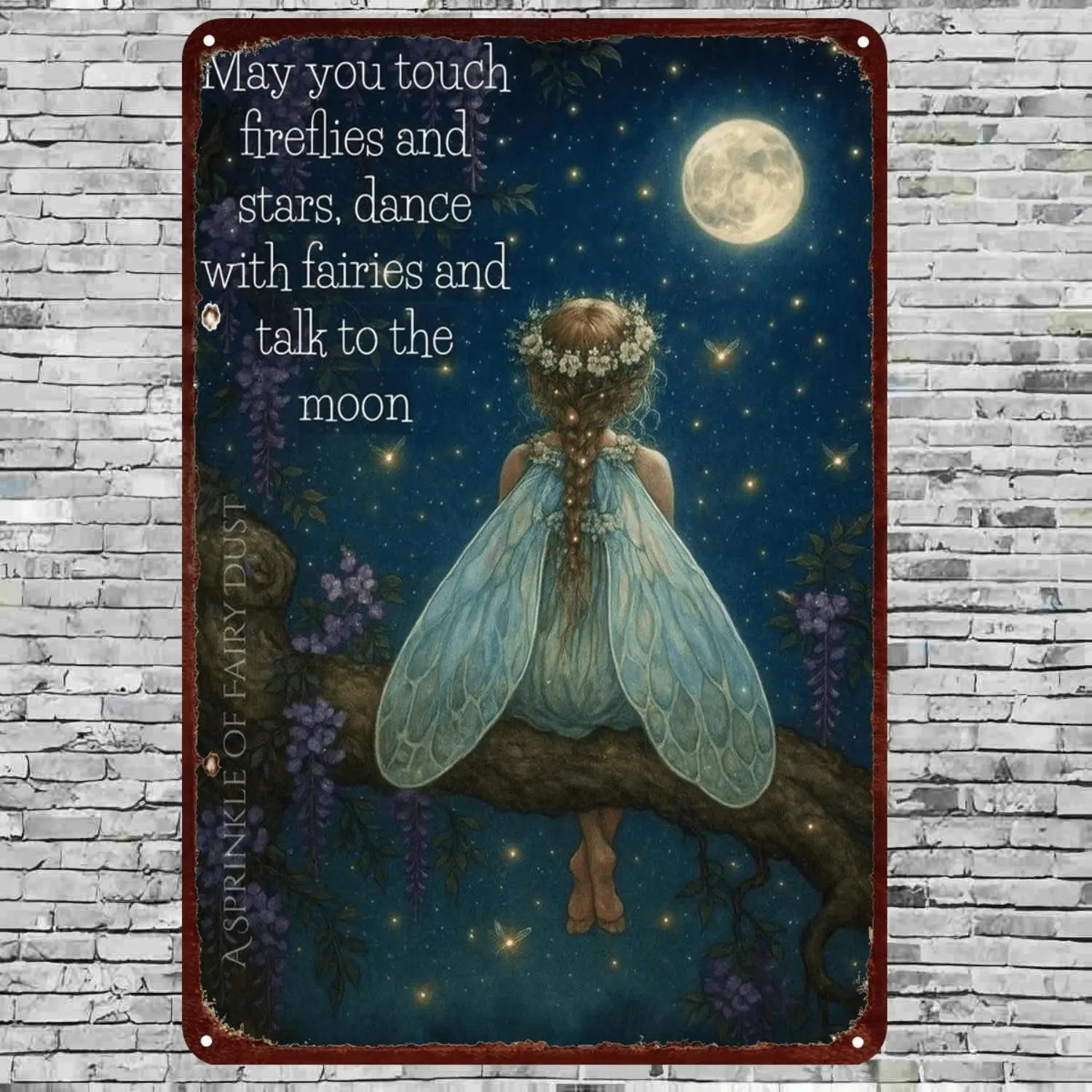 2D Flat 1pc, "Whimsical Fairy Iron Art Wall Decor – 'May You Touch Fireflies, Dance with Fairies, And Talk to The Moon' – Enchanting Night Sky Scene for Magical Home, Whimsical Home Decor, Room Decor