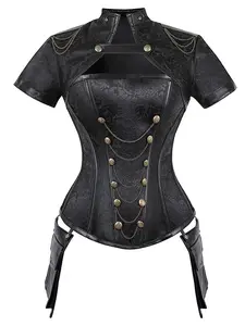 Women's Zipper Overbust Corset - Geometric / British, Vintage Style / Basic Black Red S M L