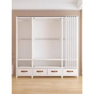 Portable Closet With 4 Drawers, 57" Large Portable Wardrobe Closet For Hanging Clothes, Clothing Storage Organizer With 3 Hanging Rod & 6 Shelves, Freestanding Closet For Bedroom, Living Room, White