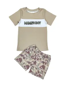 Camo embroidered MAMA'S BOY Plaid Print Boys sets
