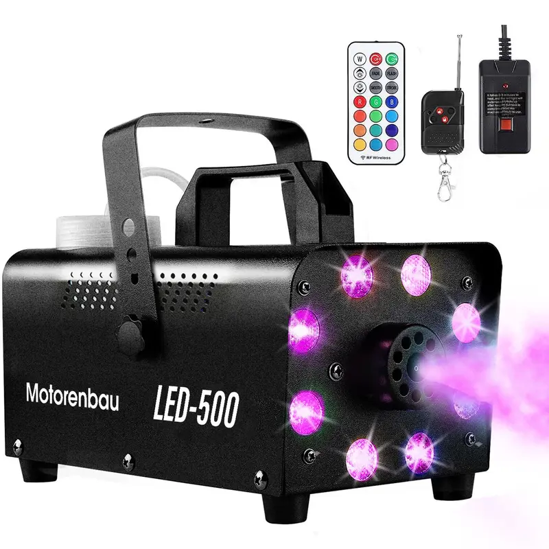 Fog Machine Halloween, 500W 12-Color 8 LED Lights, Strobe Effect & Wireless Remote Control, Overheat Protection, Colorful Lighting, Decorative Atmosphere Lighting for Indoor Party, Halloween, Romance (No Fog Fluid)