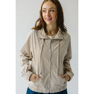 The Odon Checkered Velvet Bomber Jacket in Taupe