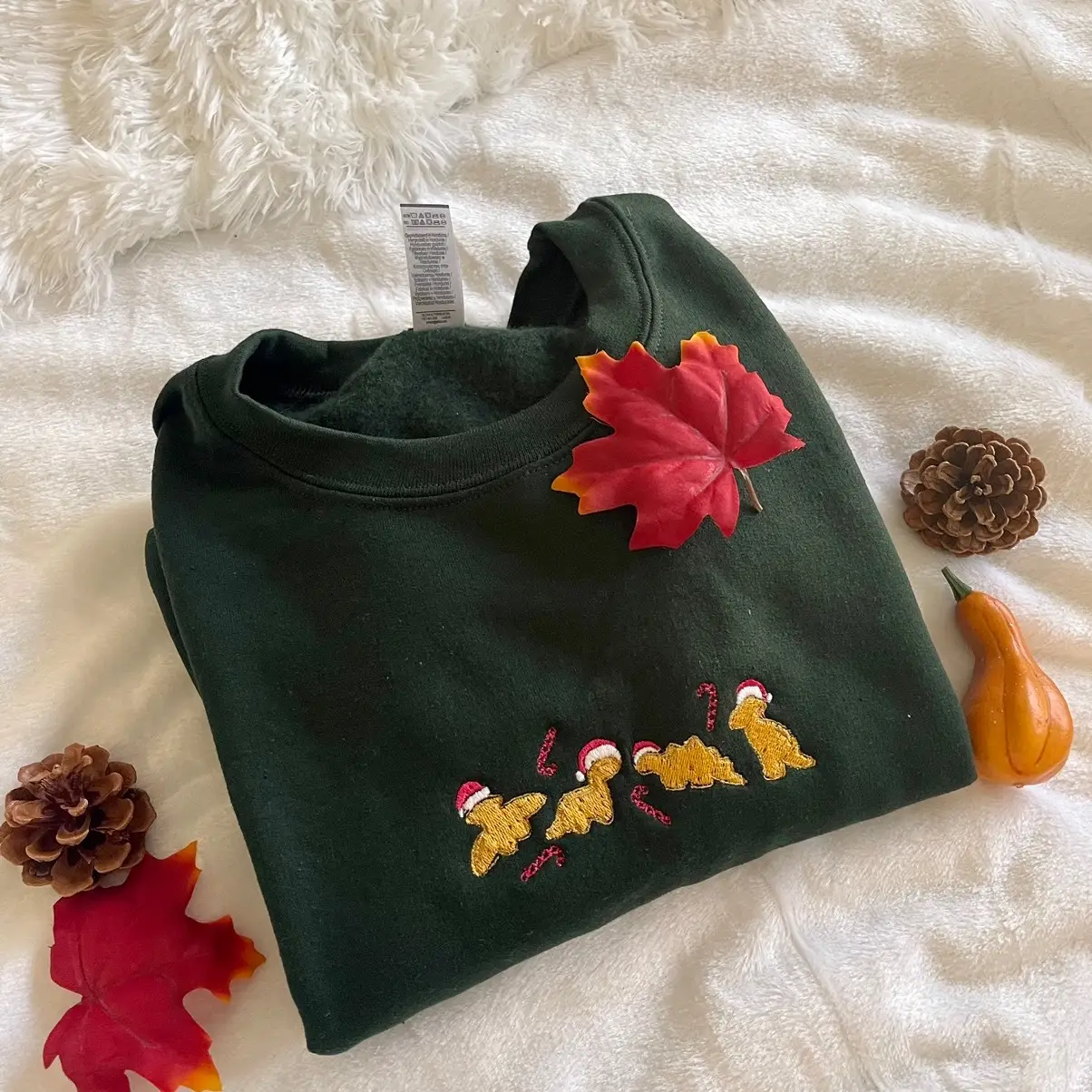 Embroidered Christmas Dino Nuggets, Embroidered Christmas Sweatshirt, Embroidered Christmas Crewneck