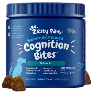 Zesty Paws Senior Advanced Cognition Bites for Senior Dogs Soft Chew Relief Treats Brain Support Natural 90 Chews 12.7oz Natural