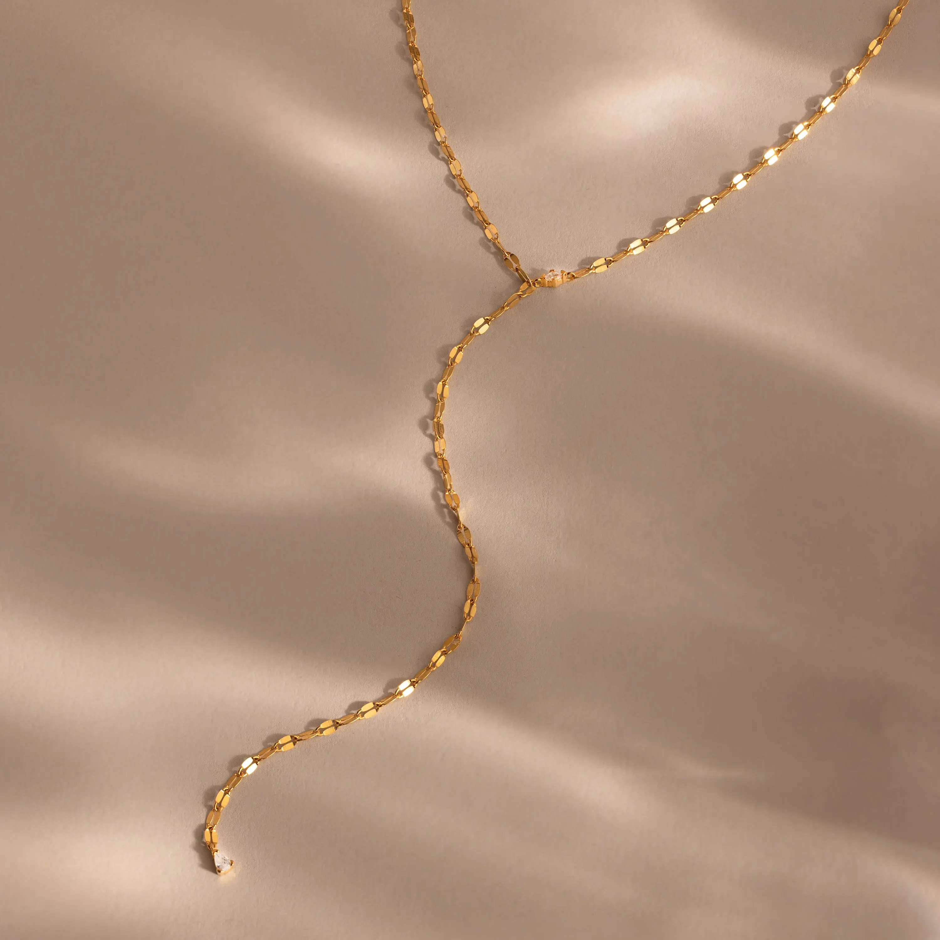 Sparkling Diamond Lariat Necklace by Caitlyn Minimalist - Dainty Chain Y Necklace - Teardrop Crystal Drop Necklace - Elegant Summer Jewelry - Best Friend Gift