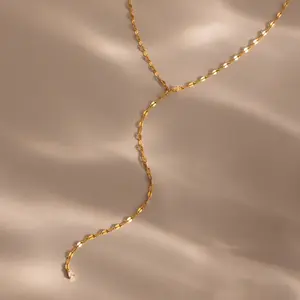 Sparkling Diamond Lariat Necklace by Caitlyn Minimalist - Dainty Chain Y Necklace - Teardrop Crystal Drop Necklace - Elegant Summer Jewelry - Best Friend Gift