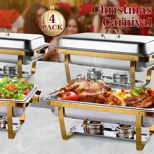 Chafing Dishes for Buffet 4 Pack, 8QT [Elegant Gold and Silver Colors] Stainless Steel Chafing Dish Buffet SetChafers and Buffet Warmers Sets Stainless Steel Buffet Chafing Dishes Set Elegant Stainless Steel Chafing Dishes Set Kitchenware Food Tray Modern