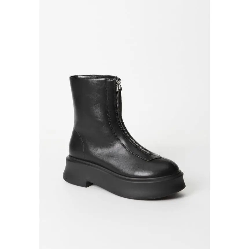 Women's Faux Leather Combat Booties - Chunky 1.5" Platform Sole, Front Zipper Closure, Statement Shoes, Chunky Sole, Casual Wear, Sporty Chic, Grunge Aesthetic, Alternative Style