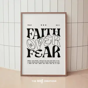Faith Over Fear Christian Wall Art Bible Verse Poster No Frame, Scripture Wall Art Decor
