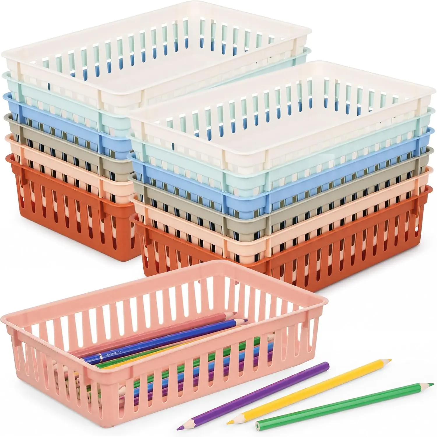 gisgfim 12 Pack Classroom Plastic Baskets Bins for Organizing Classroom Pencil Crayon Storage Bins Paper Trays Containers for School Teacher Supplies Desk Home Office 10.2 X 6.5 X 2.4 Inch